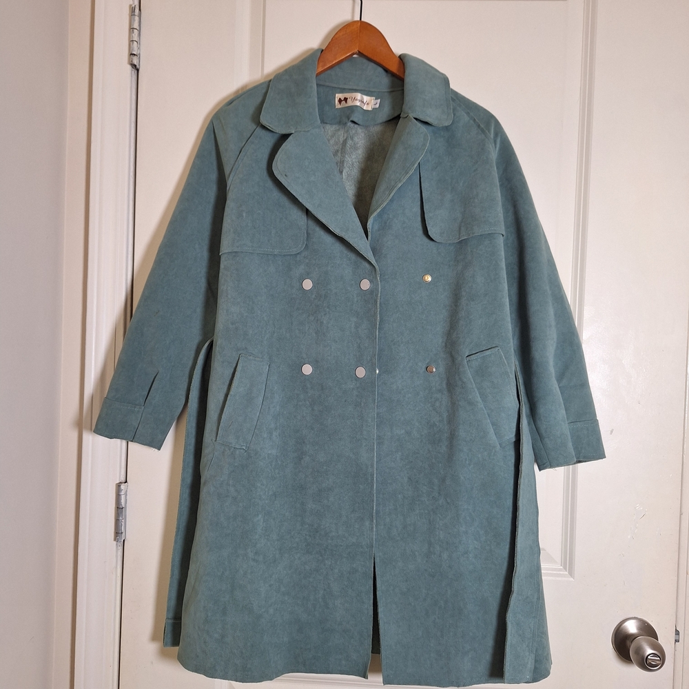 Yaqinfs Women's Suede Trench Coat in green, size large